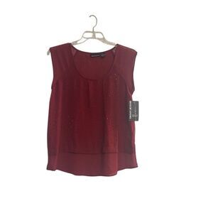 DNKY‎ Women’s Sheer Studded Beads Burgundy Top Size Medium New With Tags